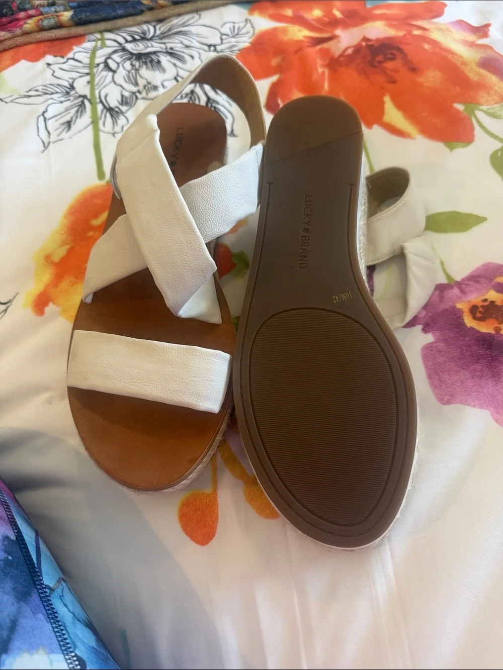 Lucky Brand White Leather Crisscross Espadrille Sandals